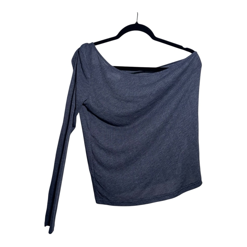 NWOT TOP SHOP One-Shoulder Blue‎ Ribbed Lightweight Blouse - size 12